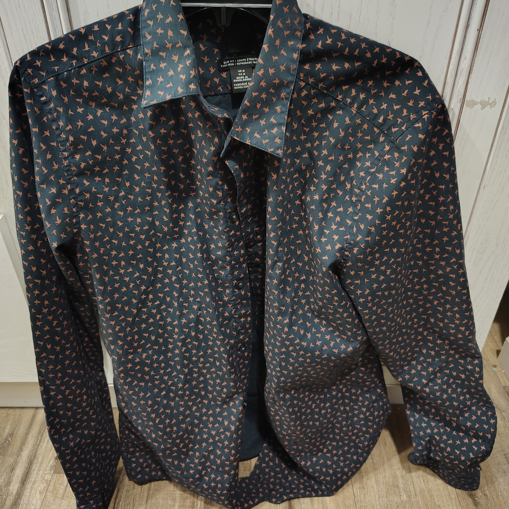 Men's Black and Brown Patterned Shirt
